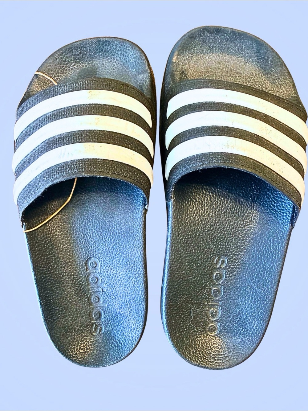Adidas Kids Slide Sandals - Black with White Stripes